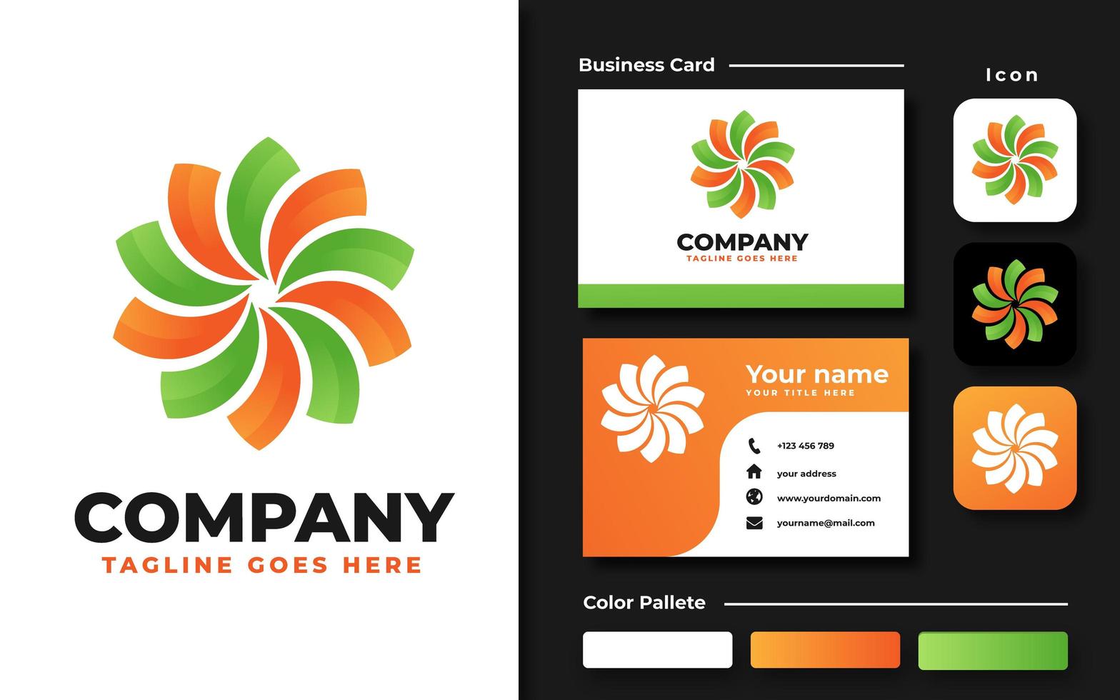 Green Orange Pinwheel Branding Set vector