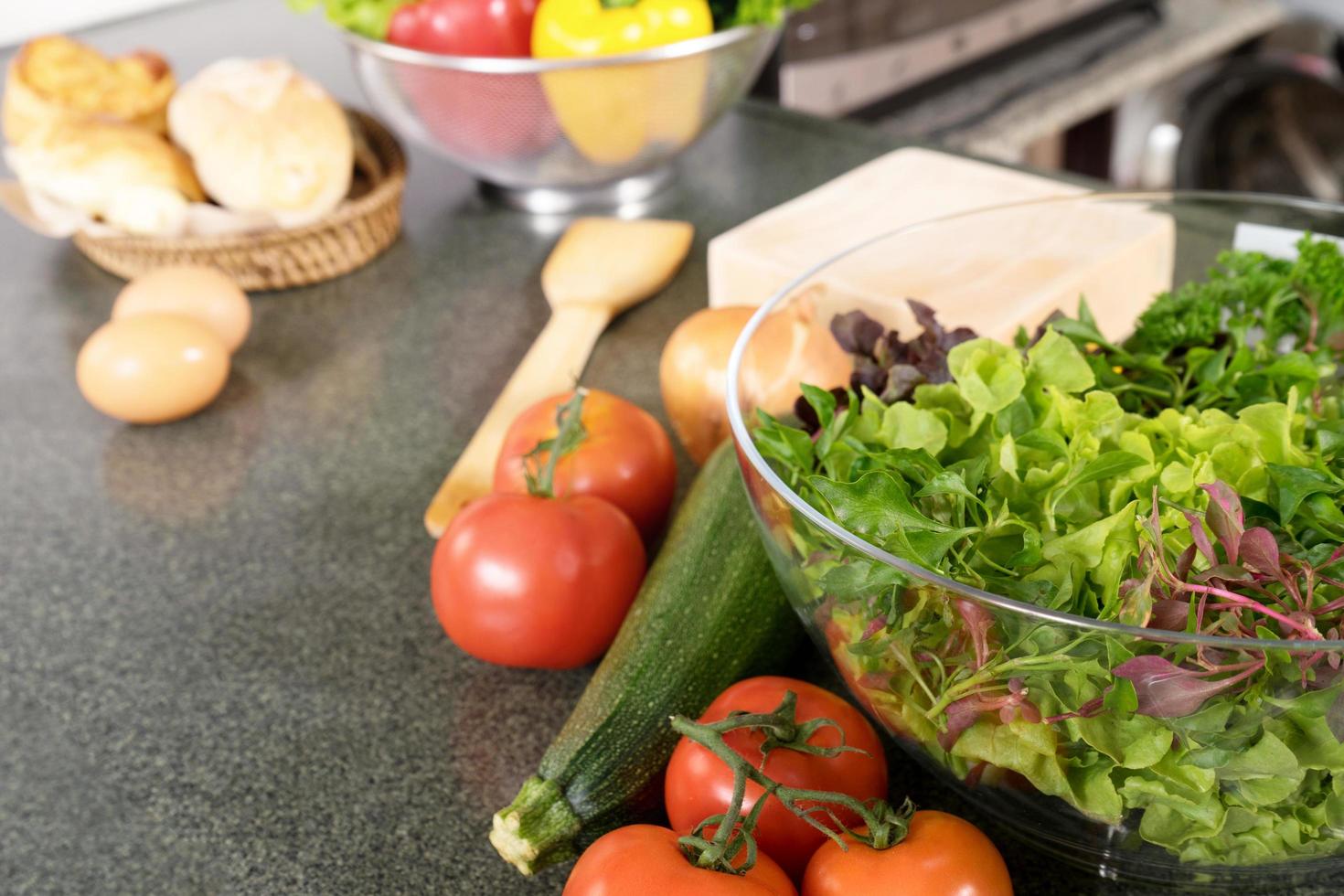 Salad prep in kitchen photo