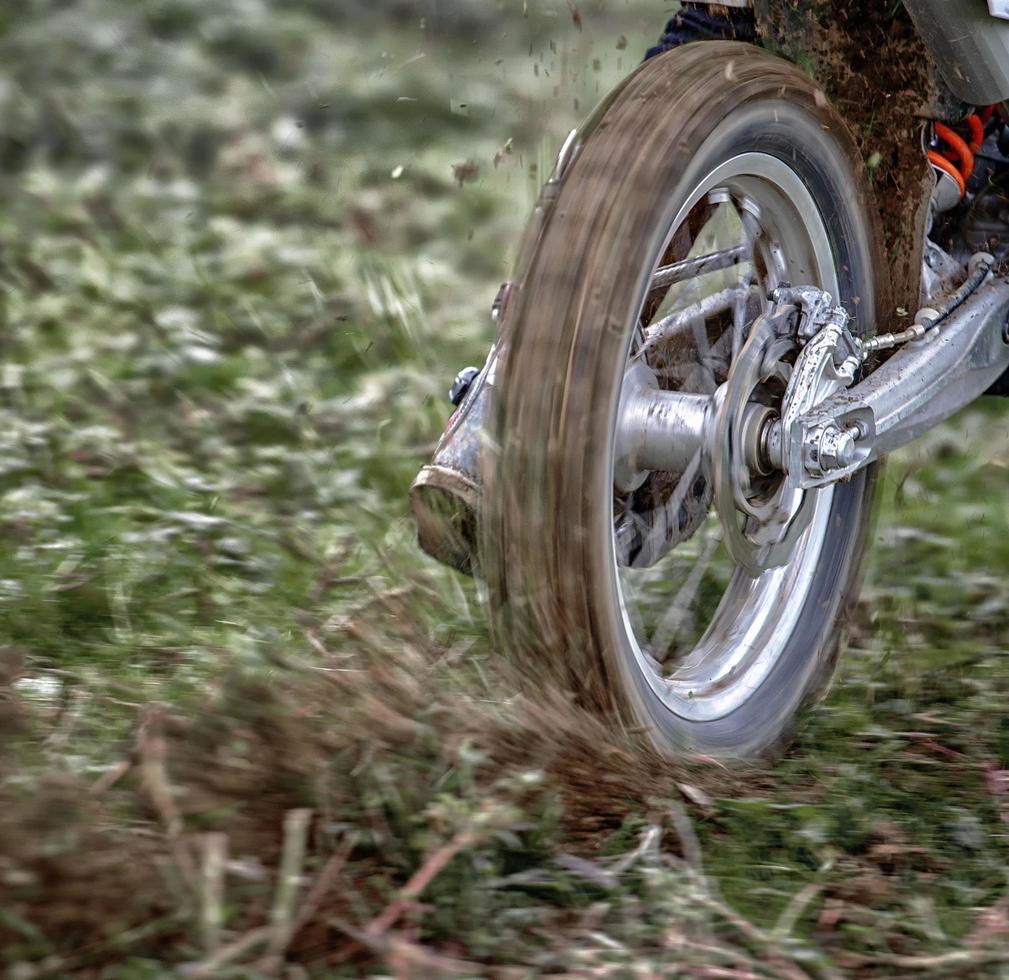 Motorcycle wheel spinning photo