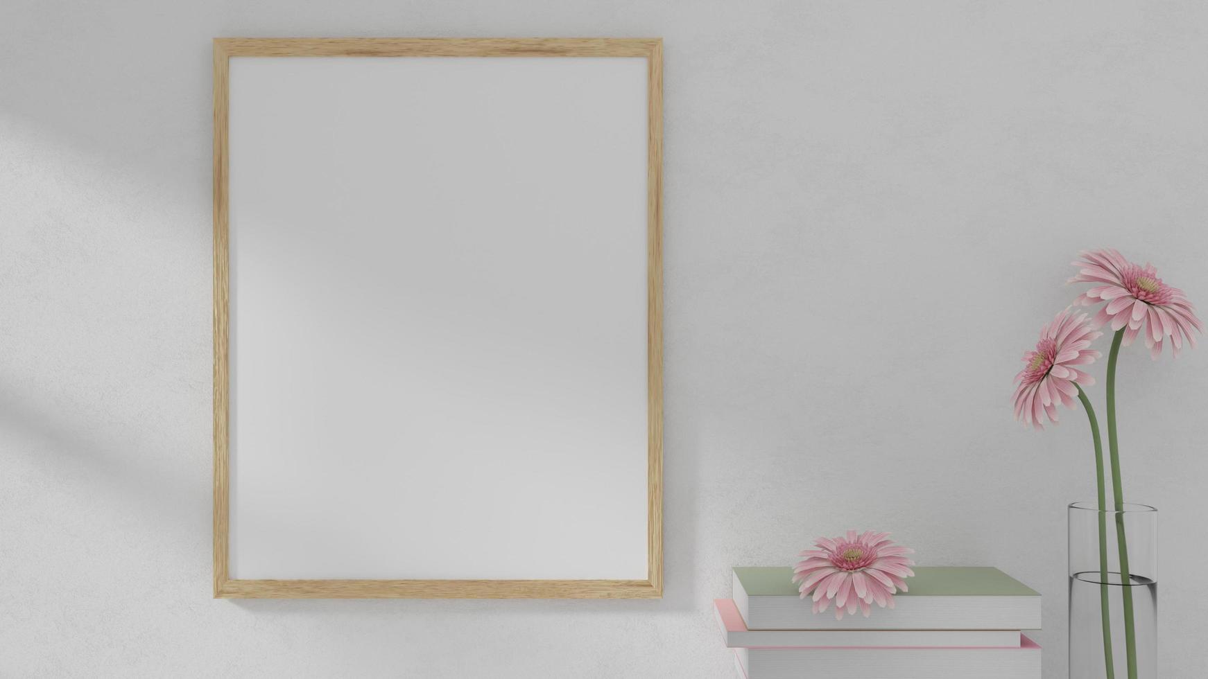 Picture frame mockup with flowers and books photo