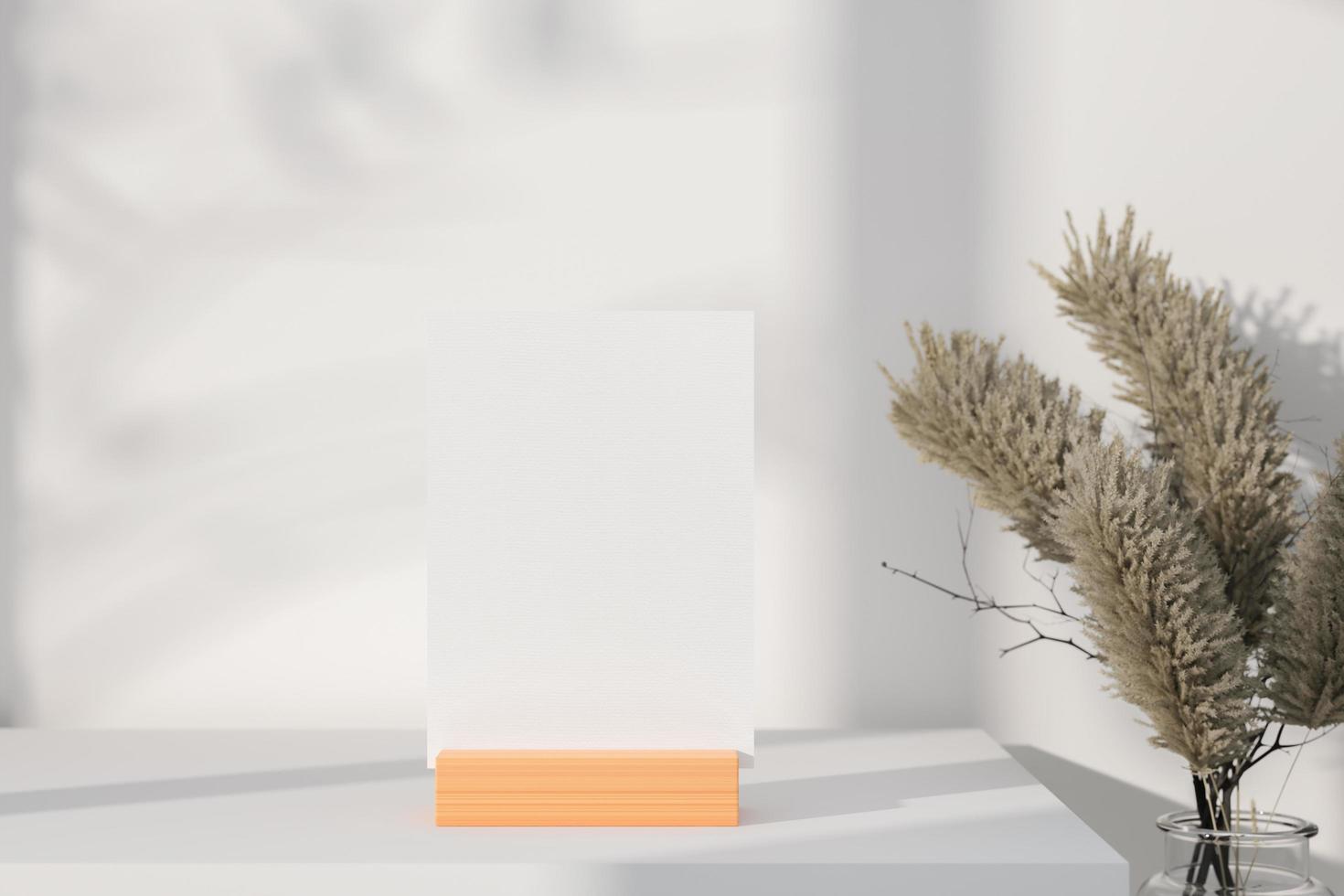 Greeting card mockup on wooden stand photo