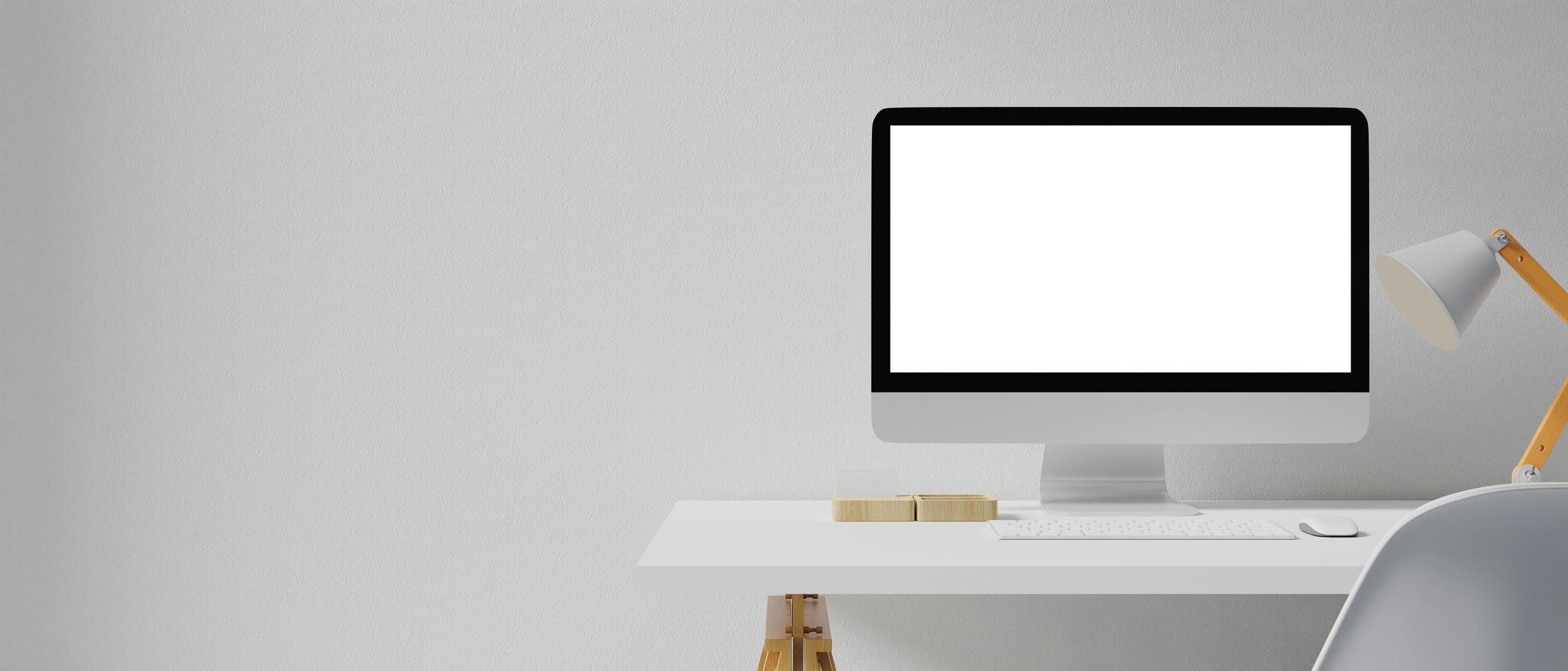 Laptop mockup in a workspace photo