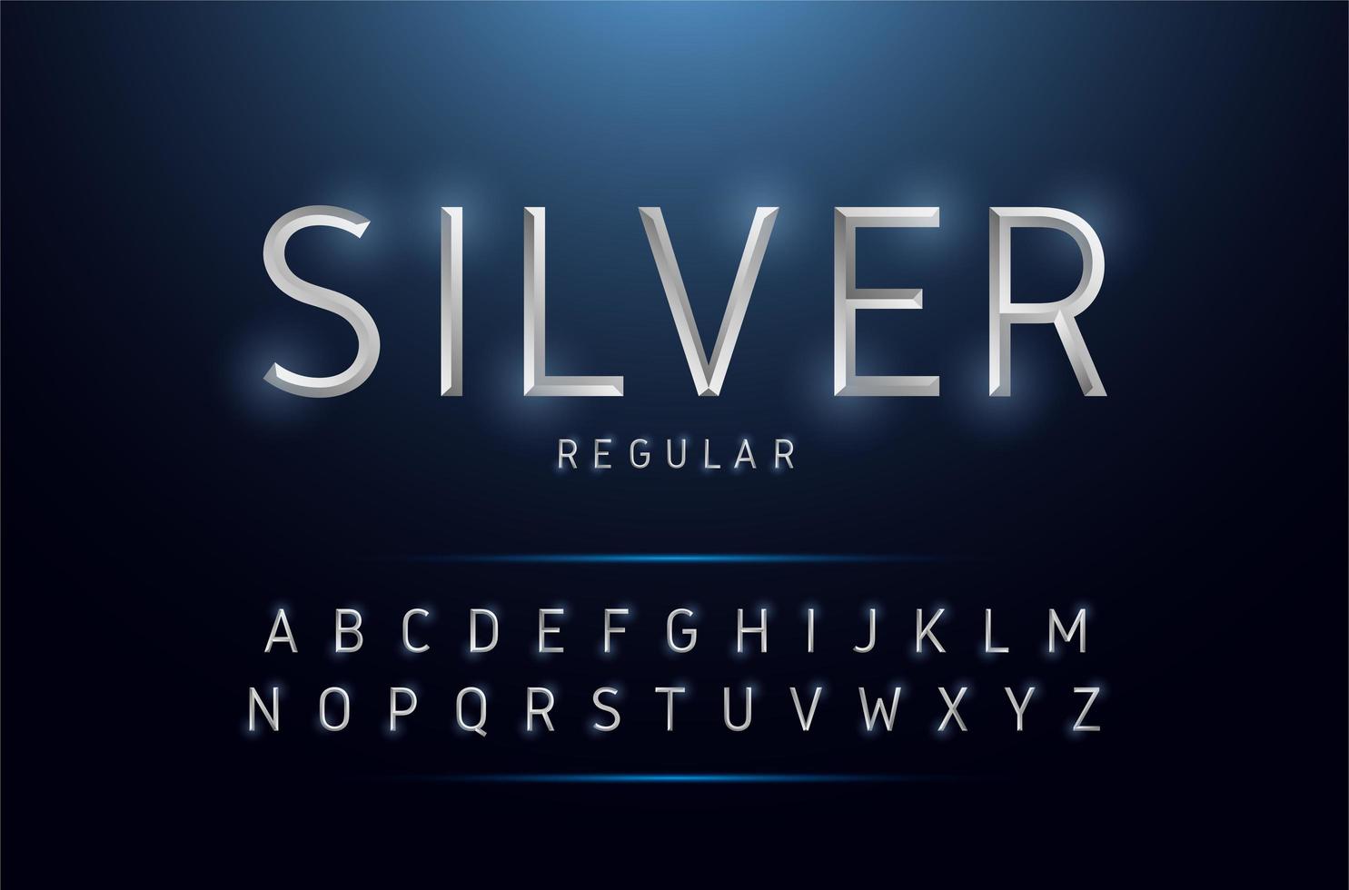 Silver metallic narrow type alphabet set  vector