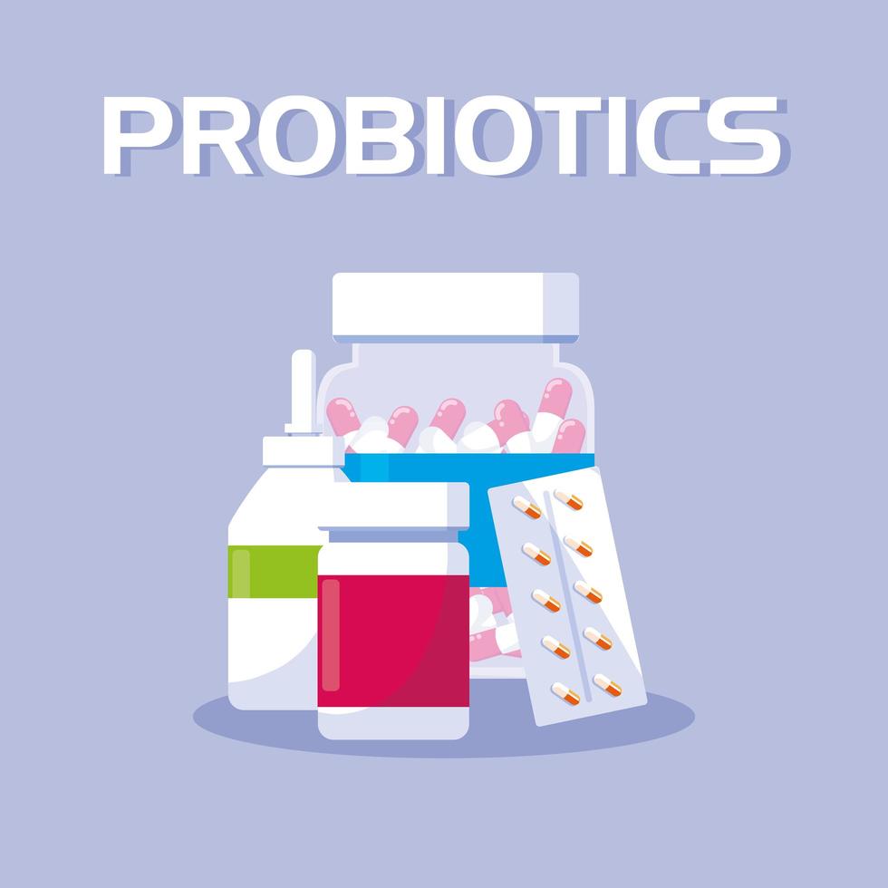 Probiotics medicines set vector