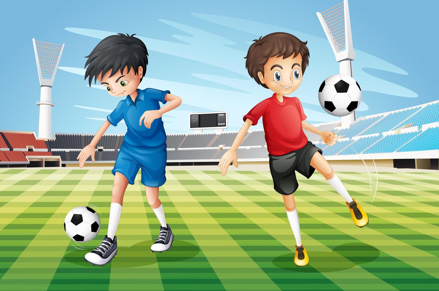 Boys playing soccer vector