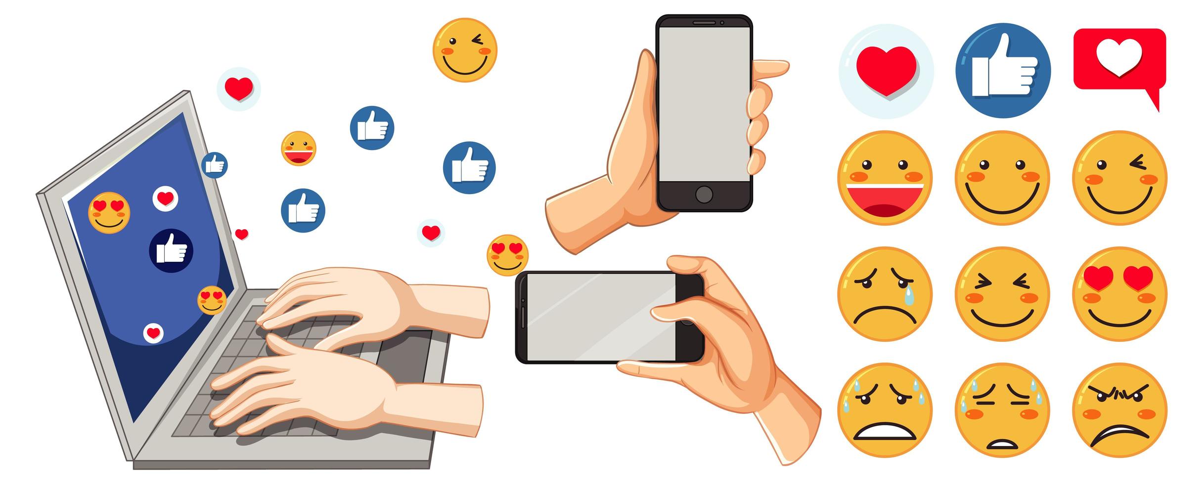 conjunto de emoticonos de redes sociales vector