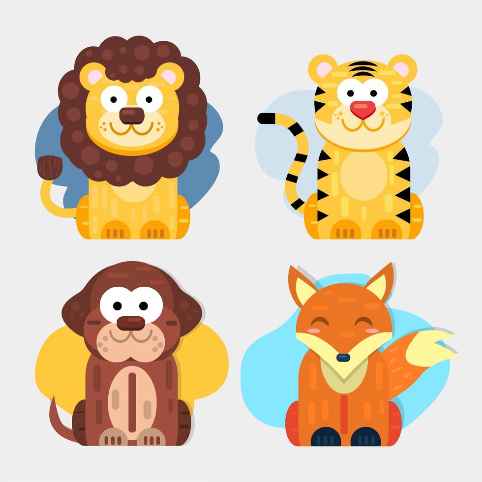 Cute animals smiling set vector