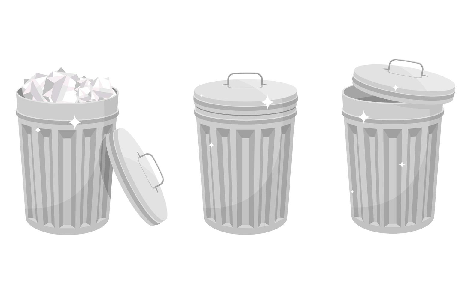 Metallic trash can set vector