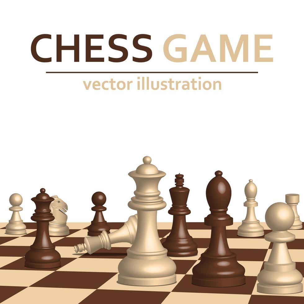 3d chess game board and pieces on white vector