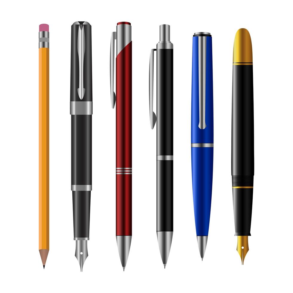 Pen set isolated vector