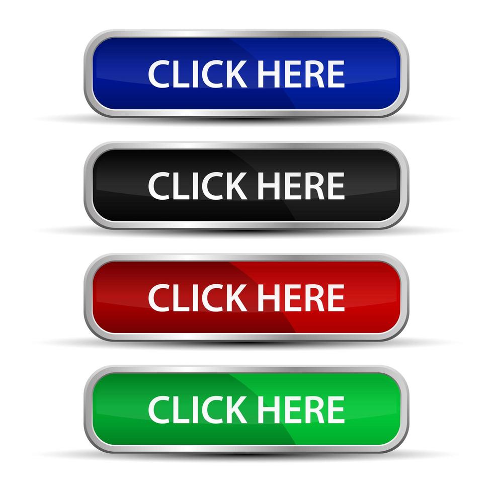 Click here web buttons set with metallic frame  vector