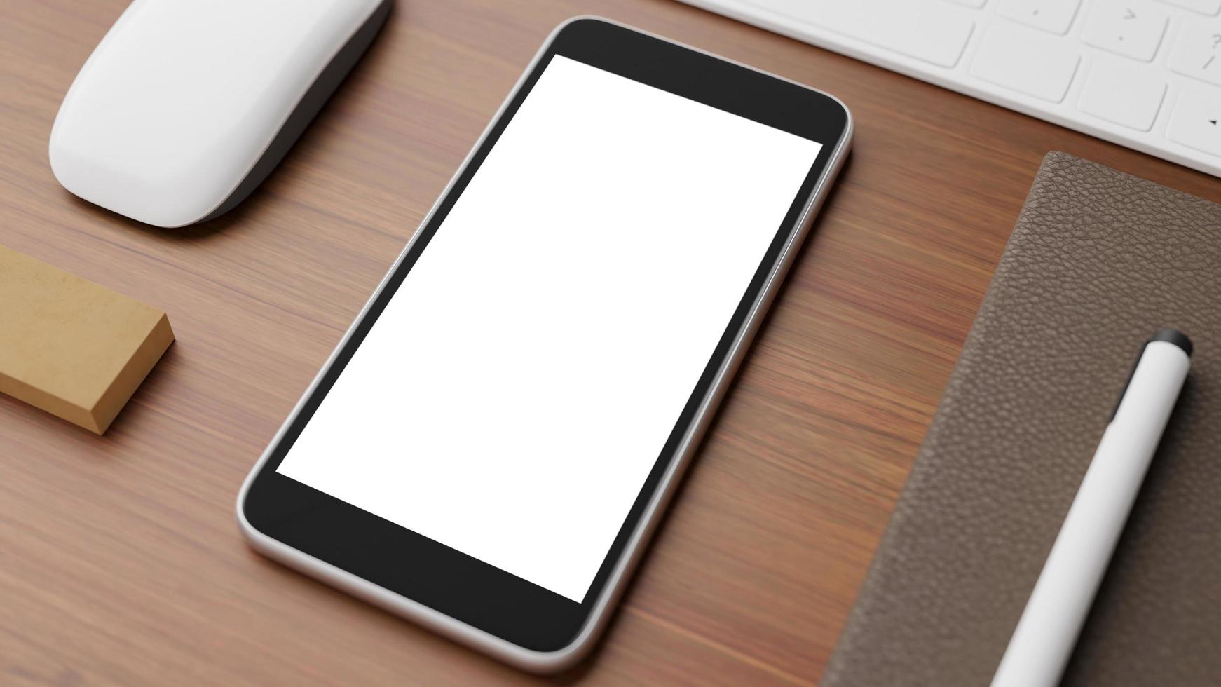 Smartphone mockup on desk photo