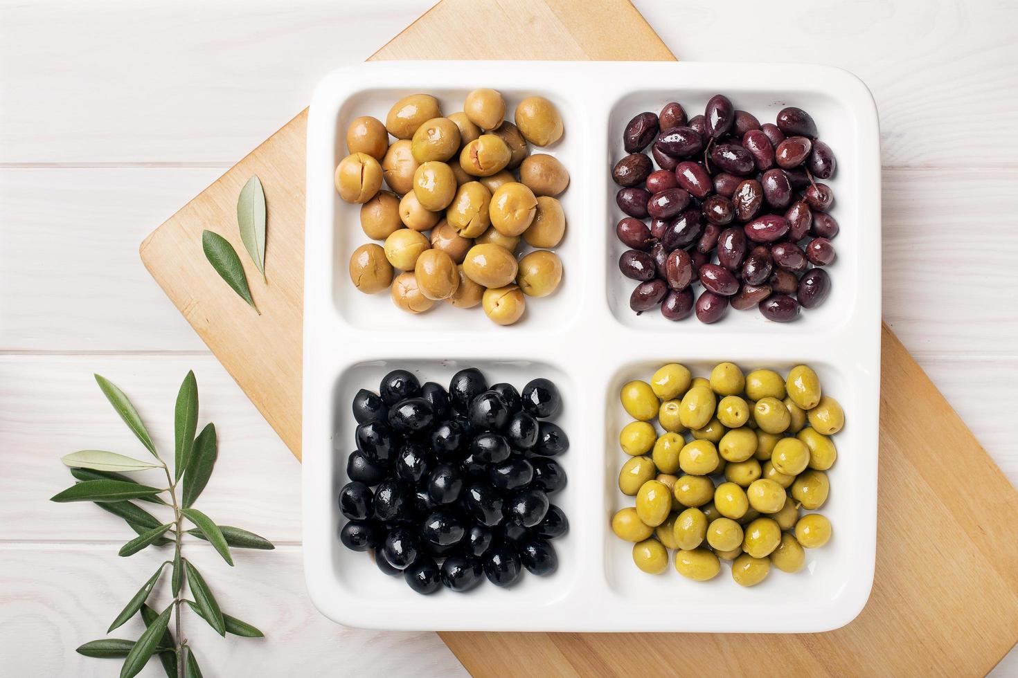 Top view of olive appetizers on a plate photo