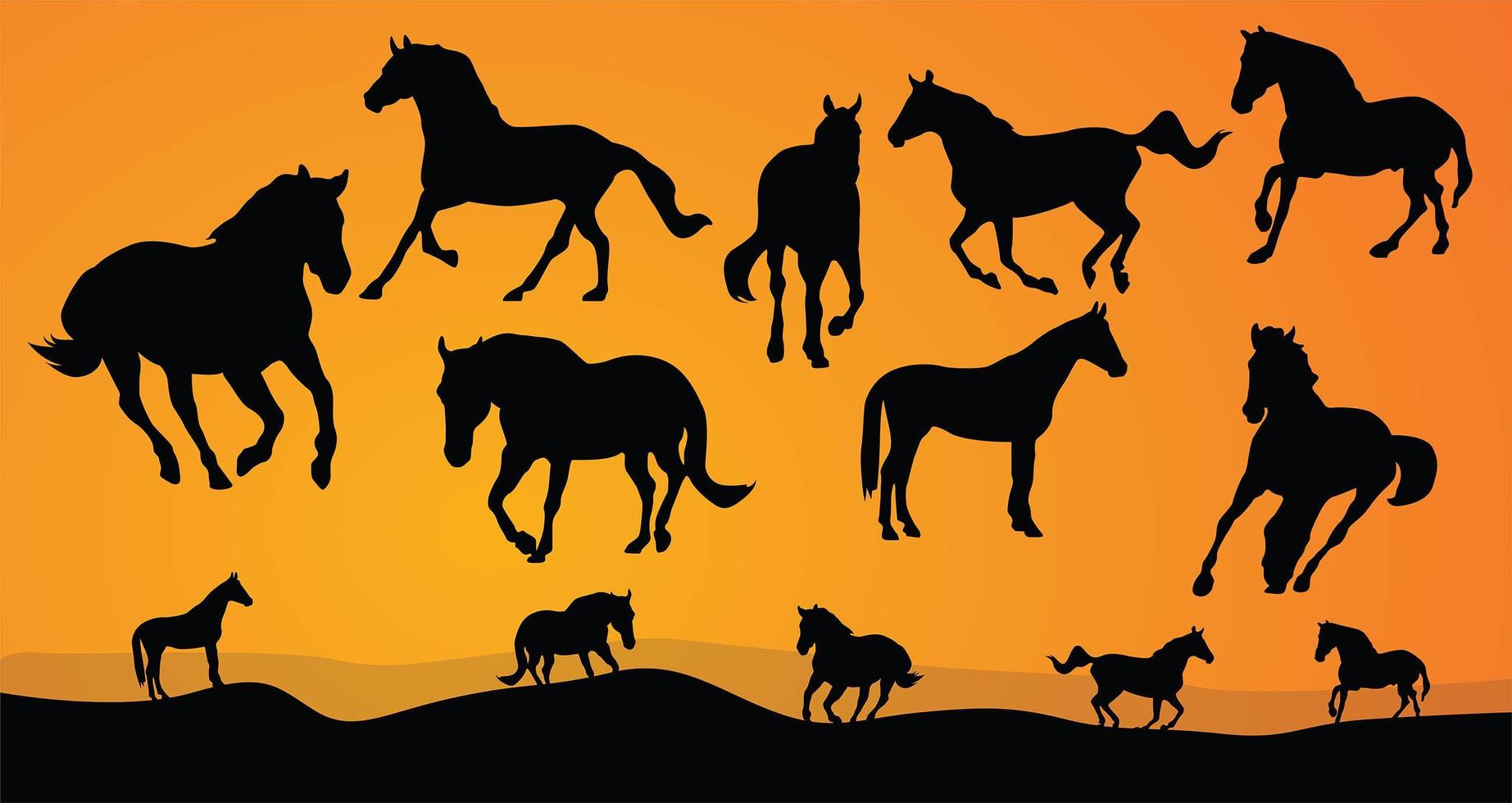 Horses silhouettes collection vector