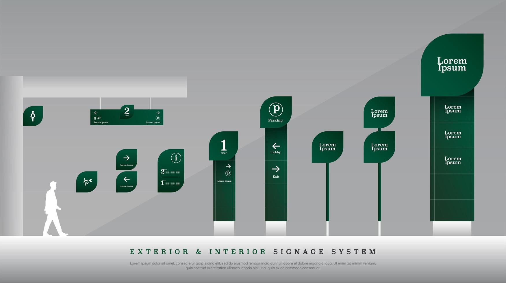 Conjunto de señalización ecológica verde exterior e interior. vector