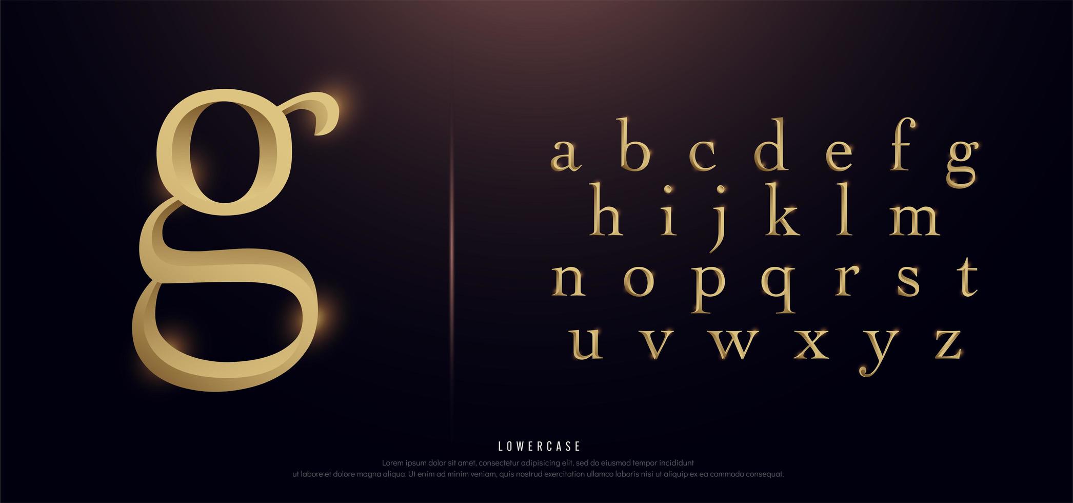 Elegant Gold Metal Lowercase Alphabet vector