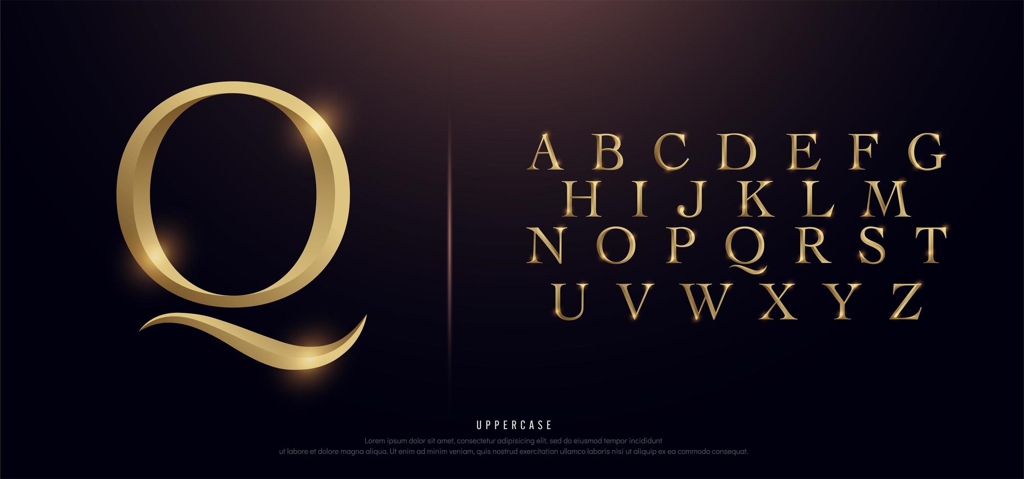 Elegant Gold Metal Uppercase Alphabet vector