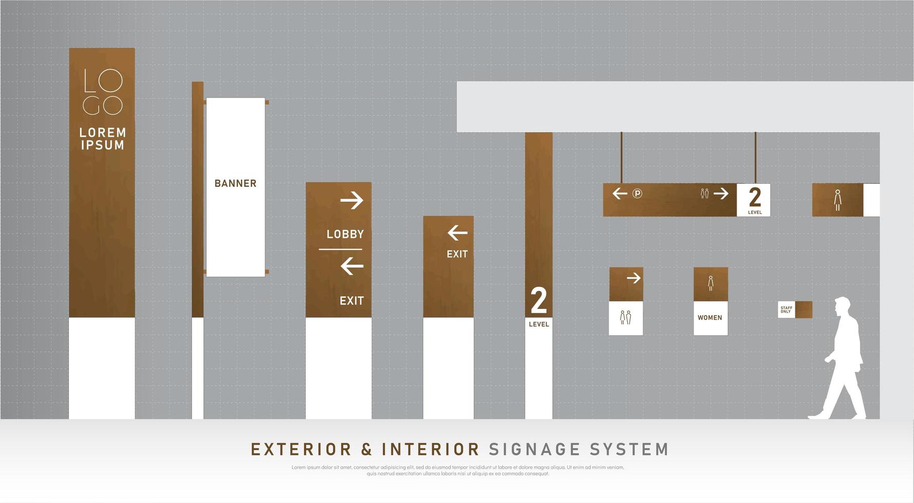 White and wood texture exterior and interior signage set vector