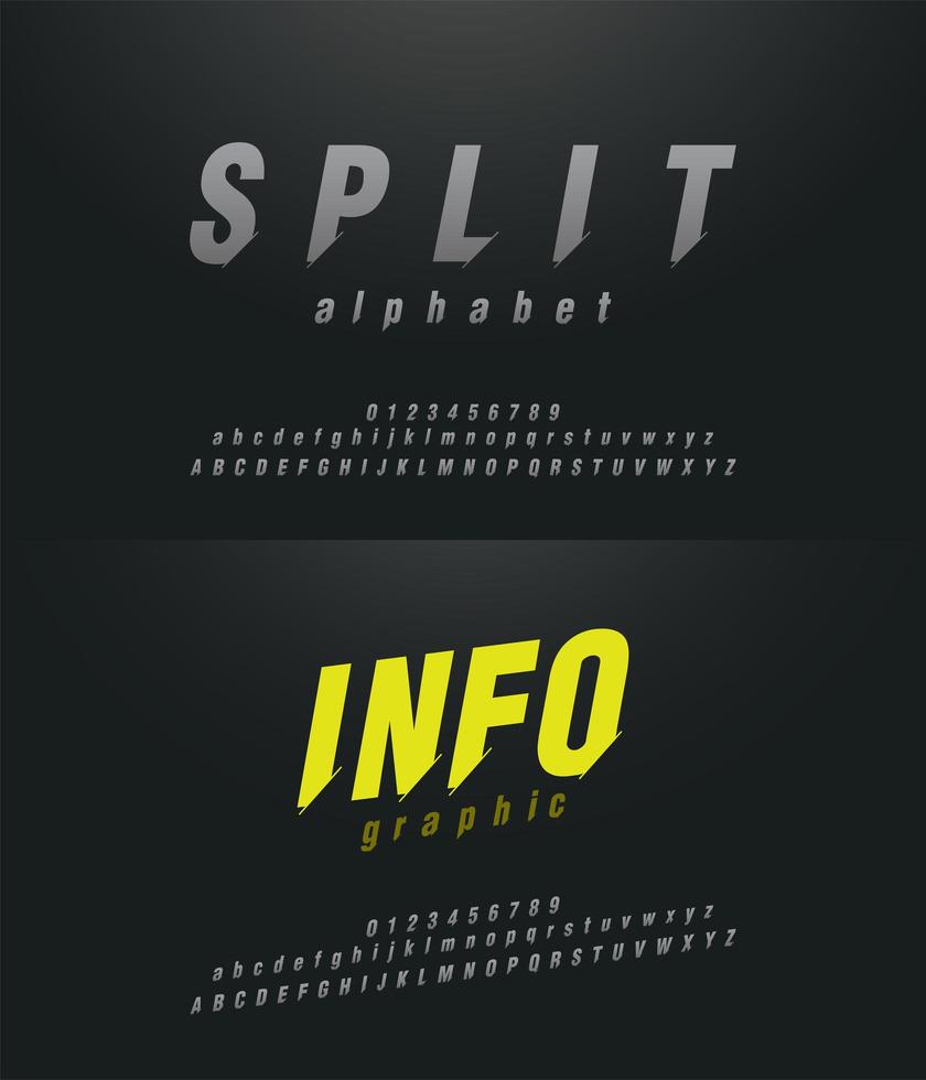 Technology and sport split modern font set vector