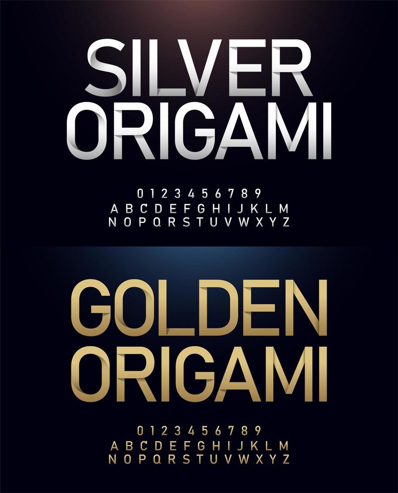 Silver and gold origami alphabet and number set  vector
