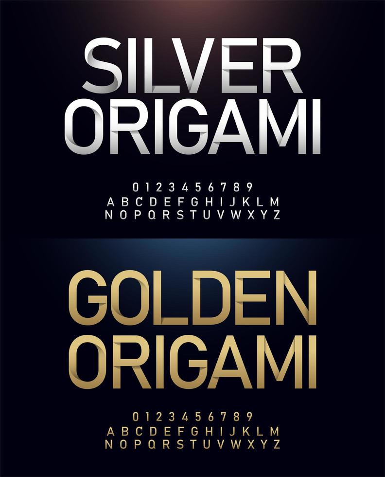 Silver and gold origami alphabet and number set  vector