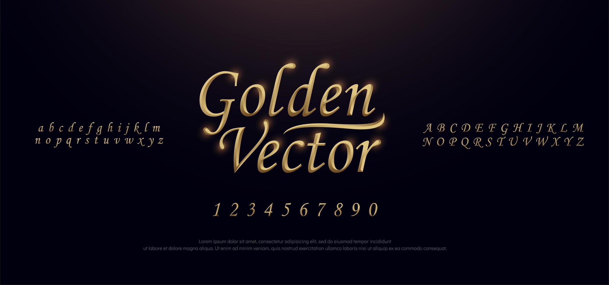 Golden Colored Metal Script Alphabet Font vector