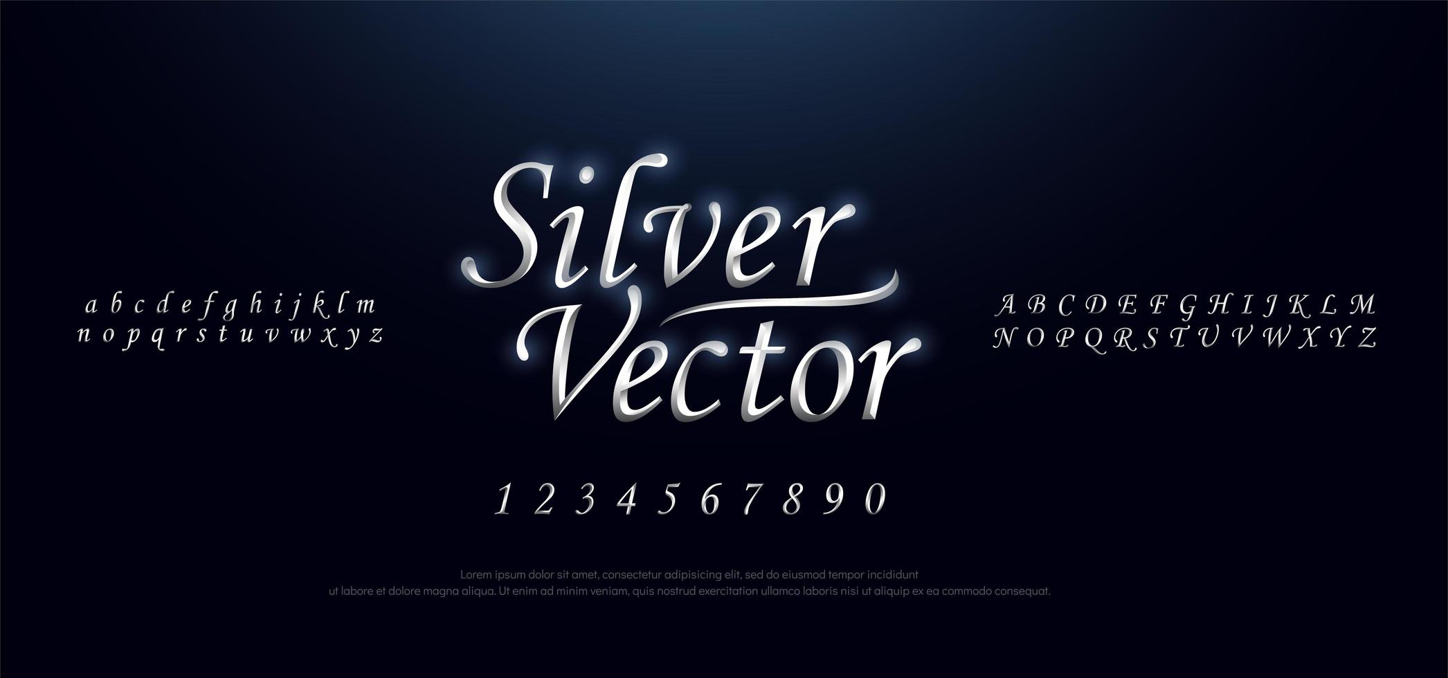 Elegant silver metal chrome script font set vector