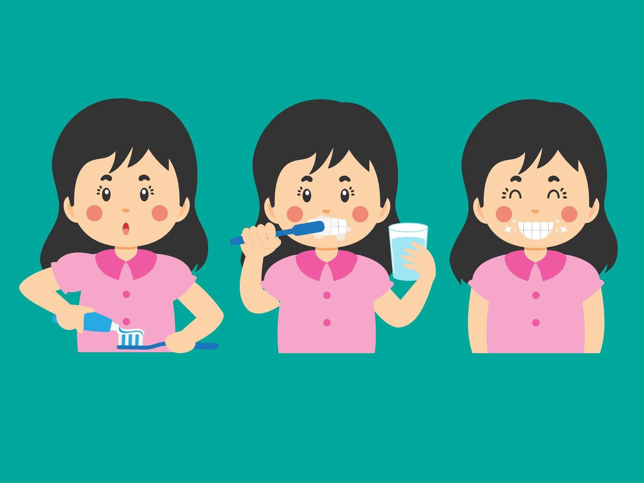 cepillarse los dientes actividades niña de dibujos animados vector