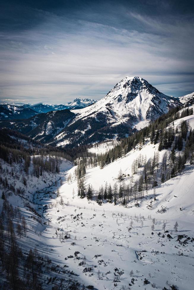 Mountain peak covered in snow photo