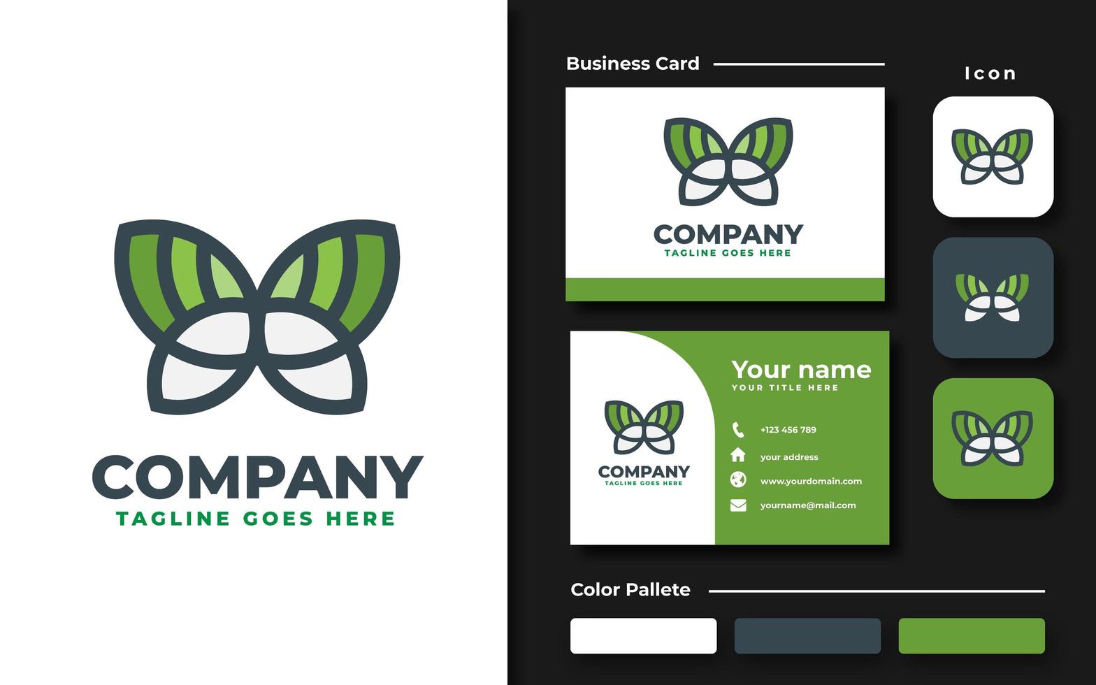 Flat Green Butterfly Branding Set vector