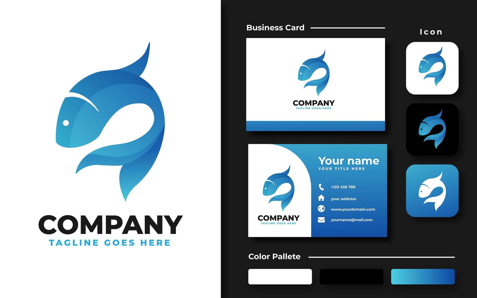 Blue Fish Branding Set vector