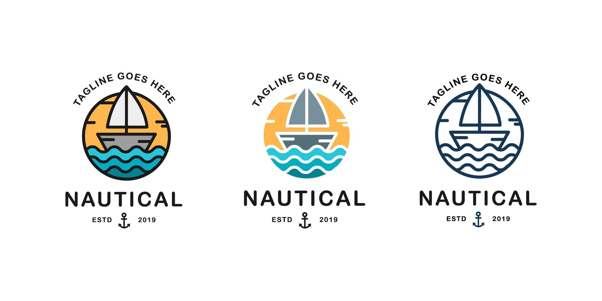 Sail Boat. Nautical Emblem Set vector
