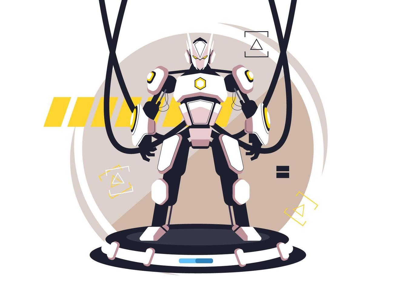 Flat Yellow and White Robot Character vector