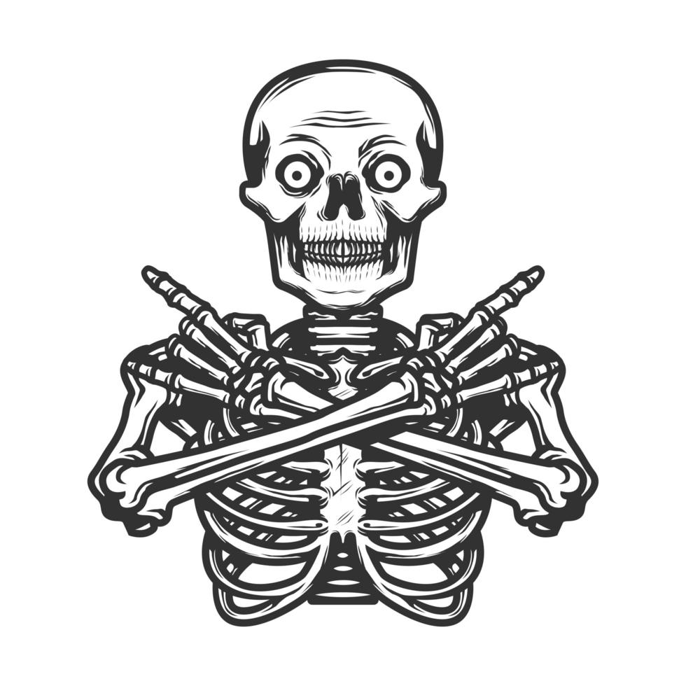 esqueleto humano en pose de metal vector