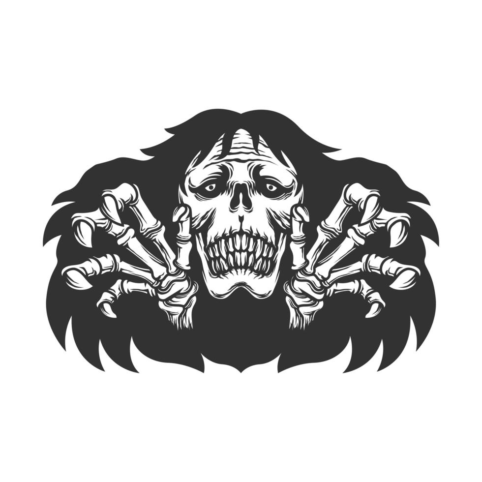 Creepy skull head and hands trying to grab vector