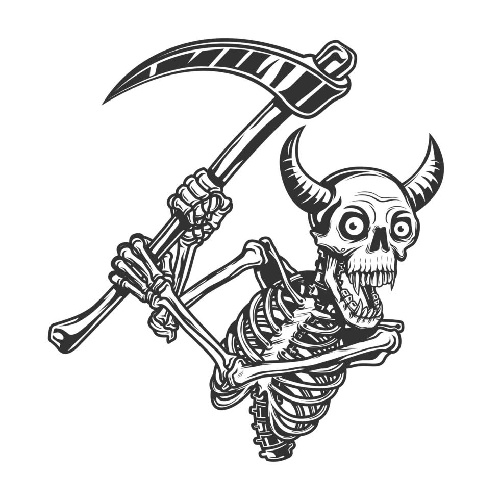 Skull with horn holding a scythe vector