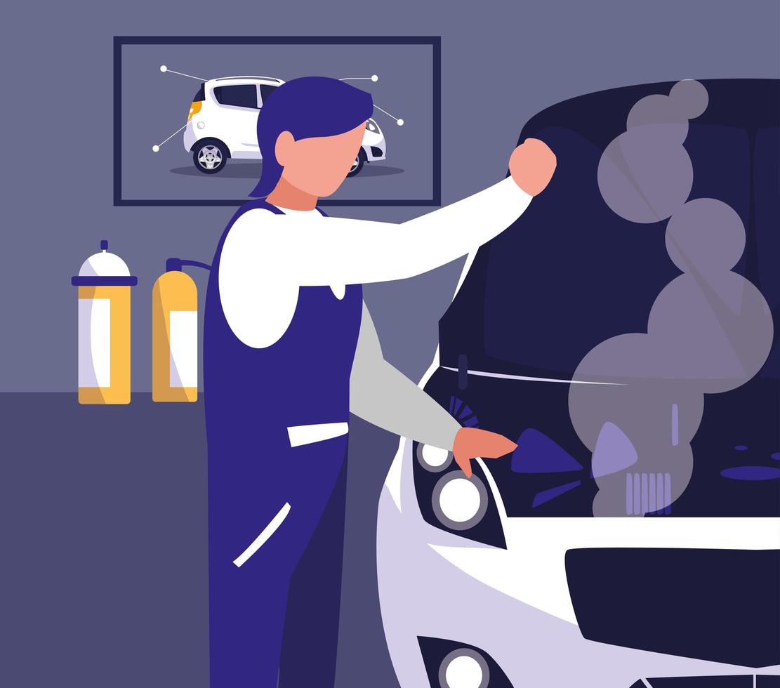 Car in maintenance workshop  vector
