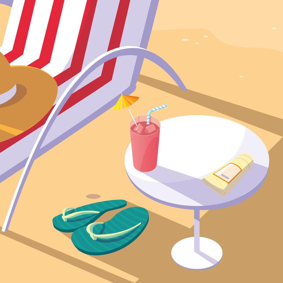 Beach chair, table and juice vector
