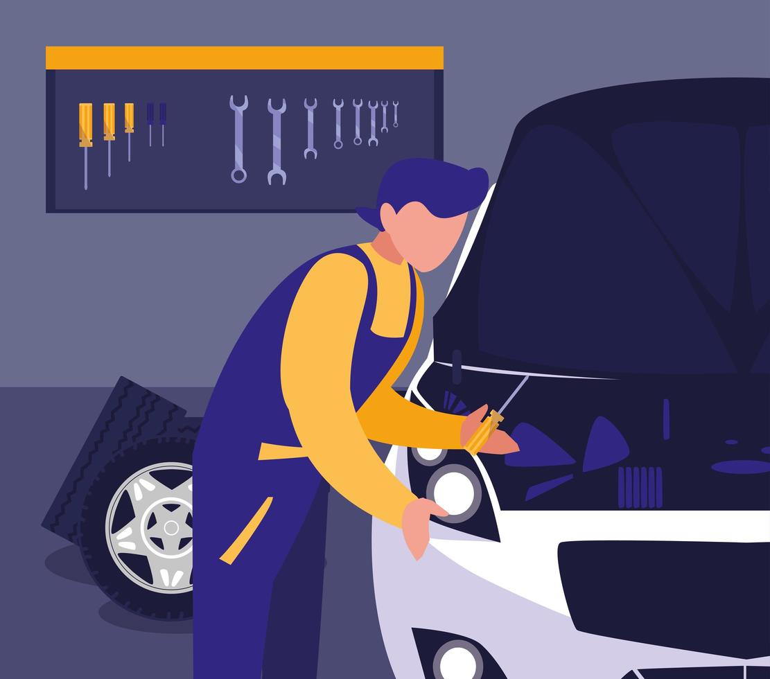 Maintenance workshop for a car  vector