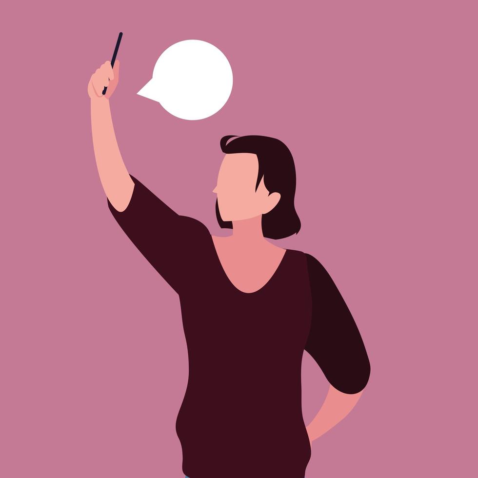 Persona que toma selfie con smartphone con bocadillo vector