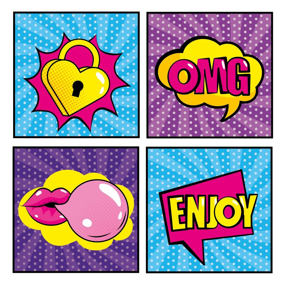 Set of pop-art comic icons vector