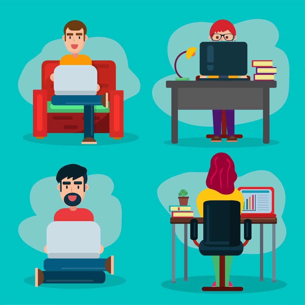 People working from home set vector