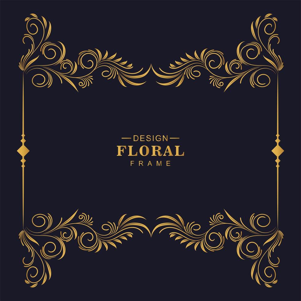 Decorative golden top and bottom floral border frame vector