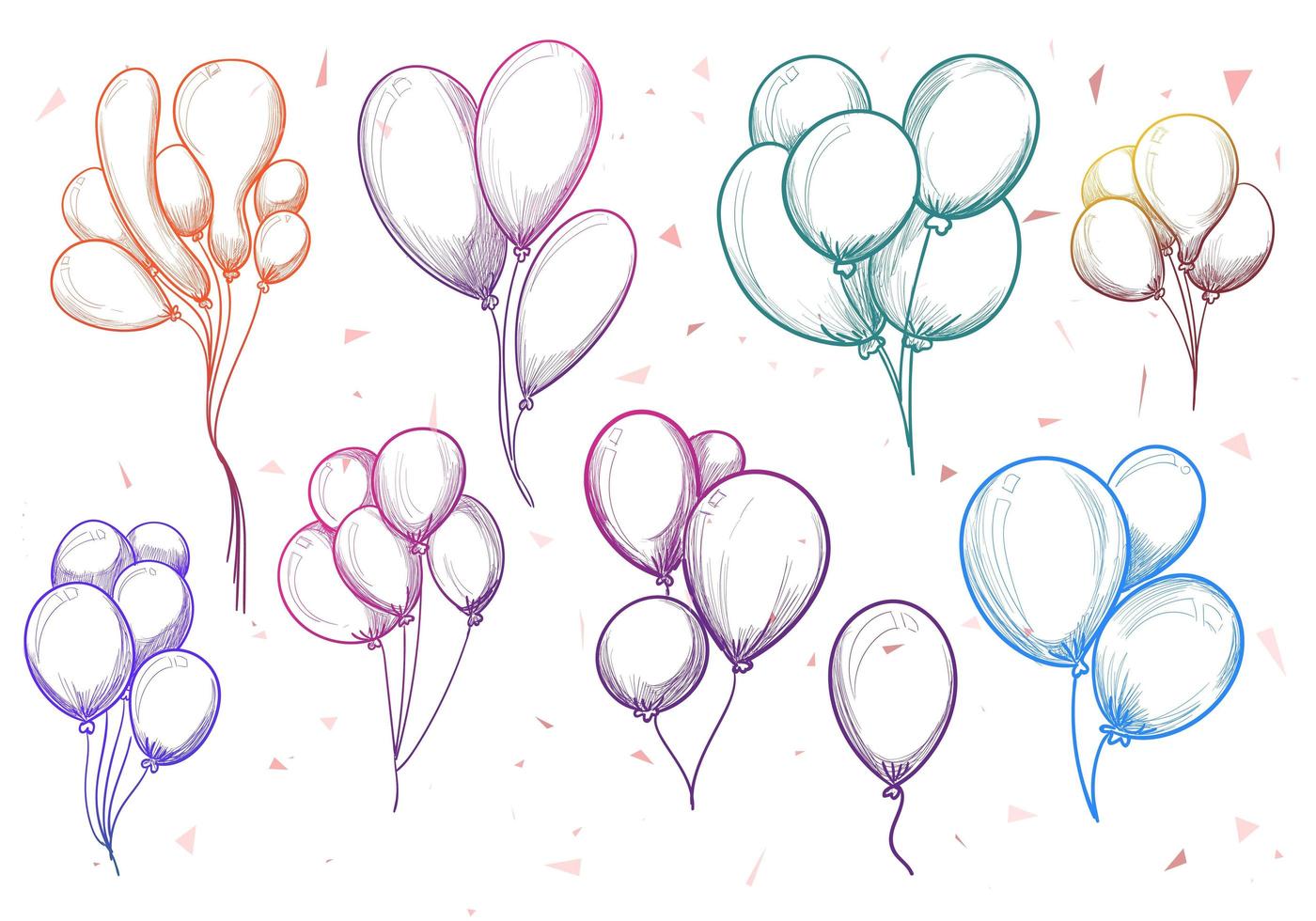 mega set de globos de colores dibujados a mano vector