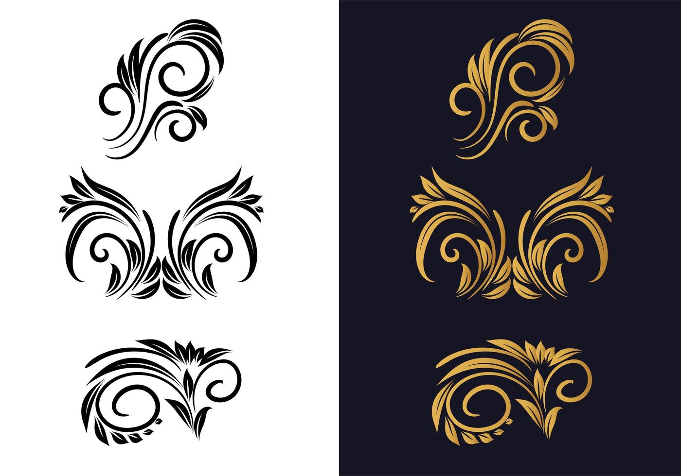 Black and gold creative floral decorative set vector