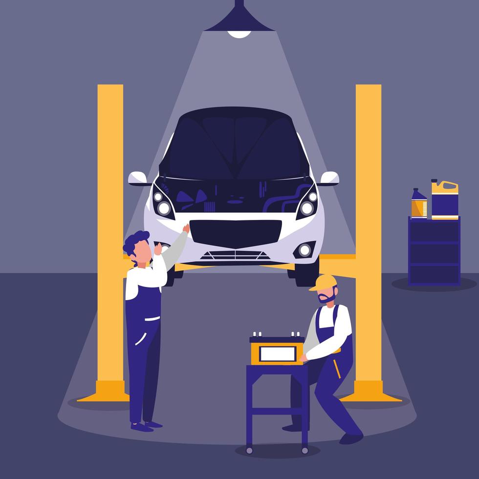 Vehicle in maintenance workshop vector