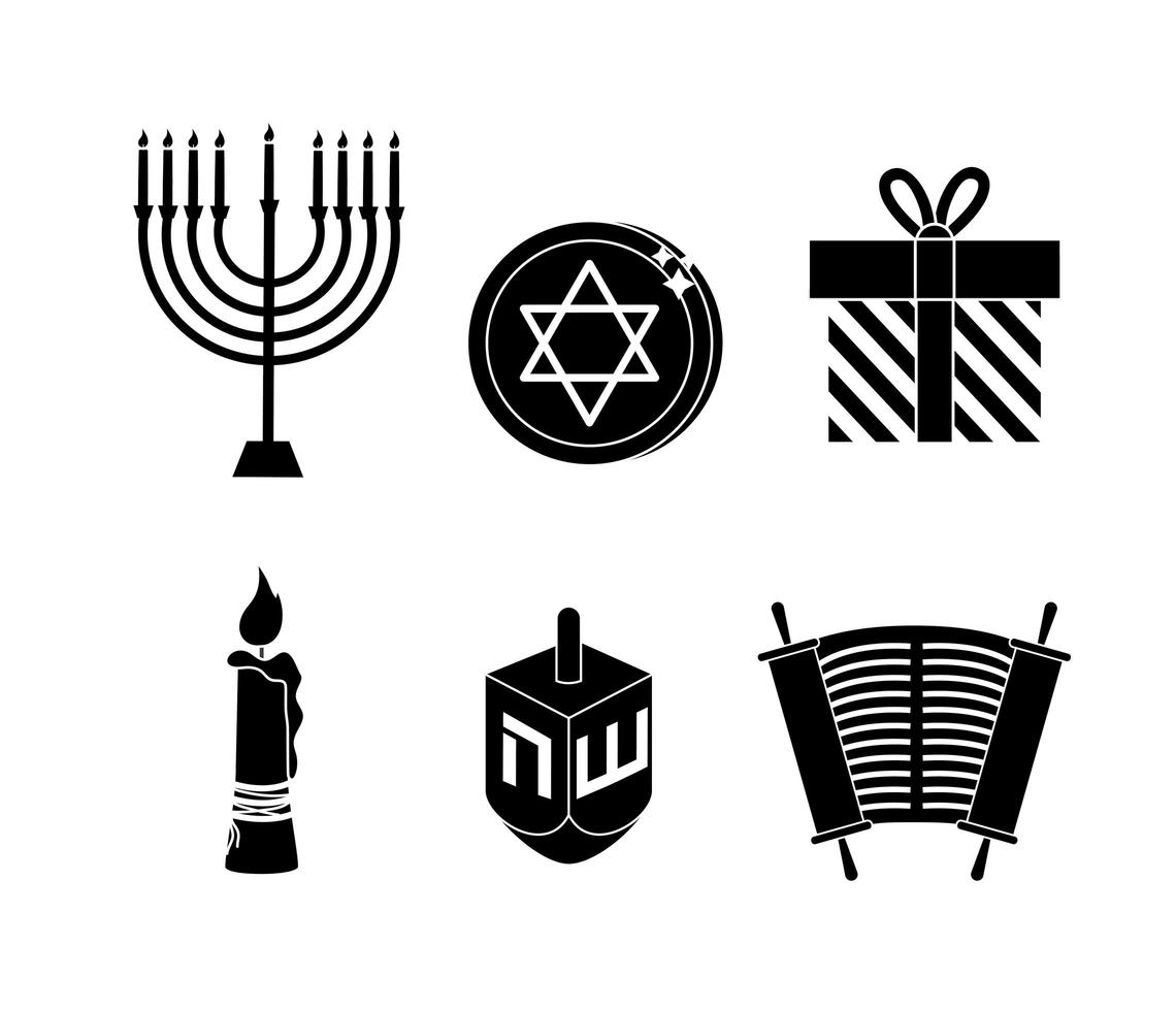 Set of Jewish and Hanukkah celebration icons vector