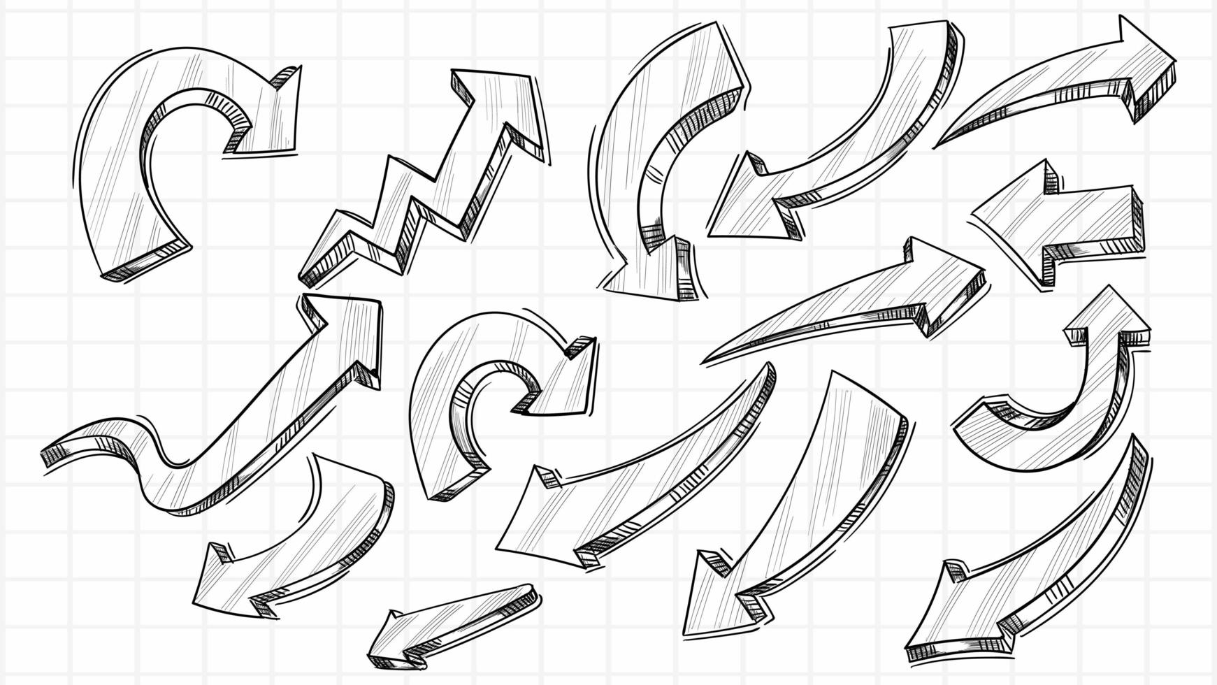 Hand drawn creative sketch arrow set vector
