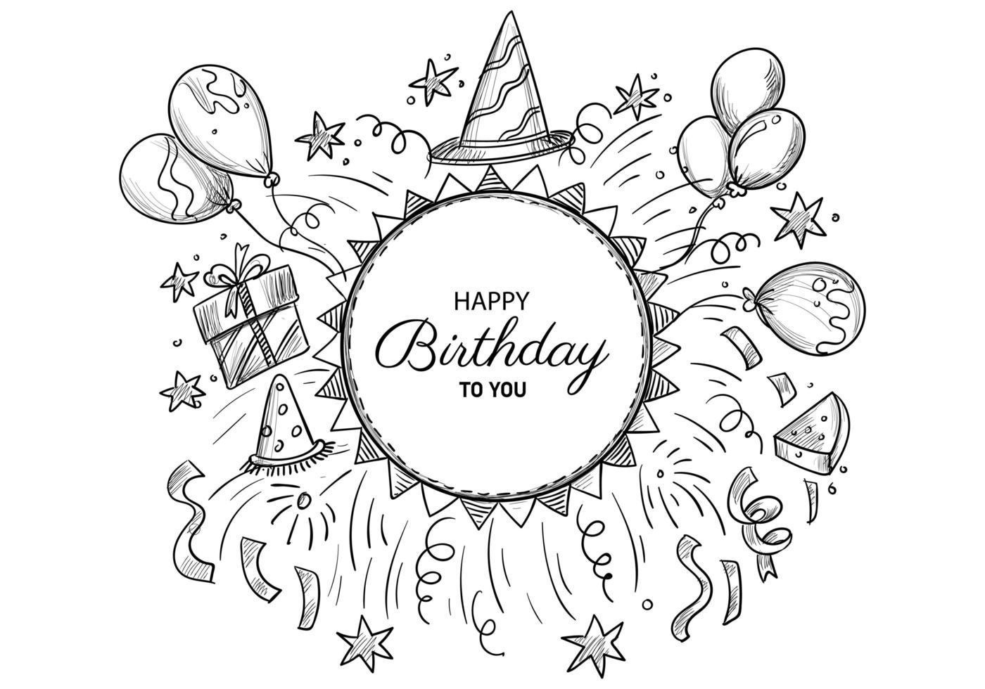 Beautiful happy birthday sketch celebration design vector