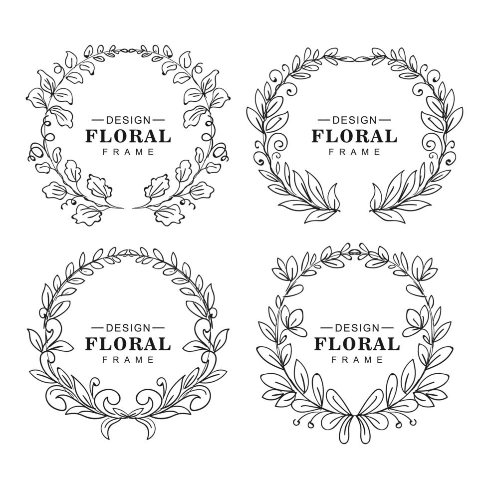 Doodle diseño de conjunto de marco decorativo floral circular vector